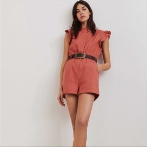 Ba&sh coral Cecile ruffle sleeve  romper